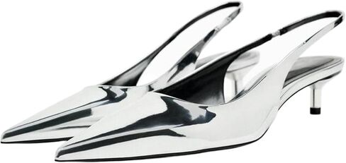 Slingback Kitten Heels for Women Pointed Toe Pumps Metallic Silver Heels in Saudi Arabia