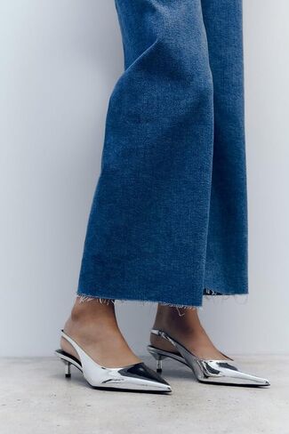 Slingback Kitten Heels for Women Pointed Toe Pumps Metallic Silver Heels in Saudi Arabia