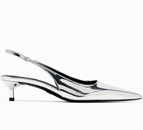Slingback Kitten Heels for Women Pointed Toe Pumps Metallic Silver Heels in Saudi Arabia