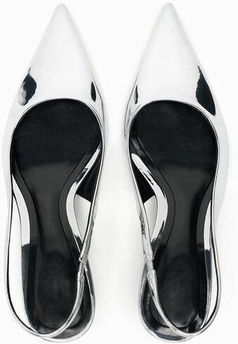 Slingback Kitten Heels for Women Pointed Toe Pumps Metallic Silver Heels in Saudi Arabia
