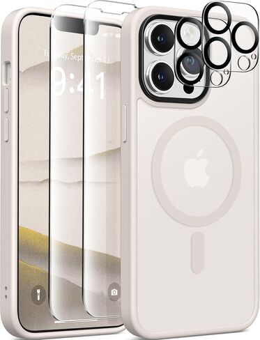 حافظة GONEZ مغناطيسية لهاتف iPhone 13 Pro Max، مع واقي شاشة وغطاء كاميرا، [متوافقة مع MagSafe] [مضادة لبصمات الأصابع] حافظة واقية للهاتف شفافة غير لامعة مقاومة للصدمات للنساء والرجال (أسود) in Saudi Arabia
