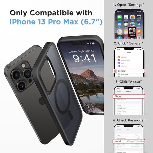 حافظة GONEZ مغناطيسية لهاتف iPhone 13 Pro Max، مع واقي شاشة وغطاء كاميرا، [متوافقة مع MagSafe] [مضادة لبصمات الأصابع] حافظة واقية للهاتف شفافة غير لامعة مقاومة للصدمات للنساء والرجال (أسود) in Saudi Arabia