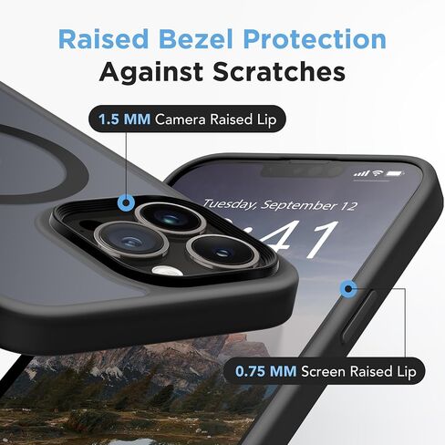 حافظة GONEZ مغناطيسية لهاتف iPhone 13 Pro Max، مع واقي شاشة وغطاء كاميرا، [متوافقة مع MagSafe] [مضادة لبصمات الأصابع] حافظة واقية للهاتف شفافة غير لامعة مقاومة للصدمات للنساء والرجال (أسود) in Saudi Arabia