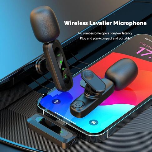 ميكروفون لاسلكي احترافي لأجهزة iPhone وiPad وميكروفون مع شاشة إلكترونية وواجهة إضاءة وميكروفون صغير مع تقليل الضوضاء لتسجيل الفيديو in Kuwait