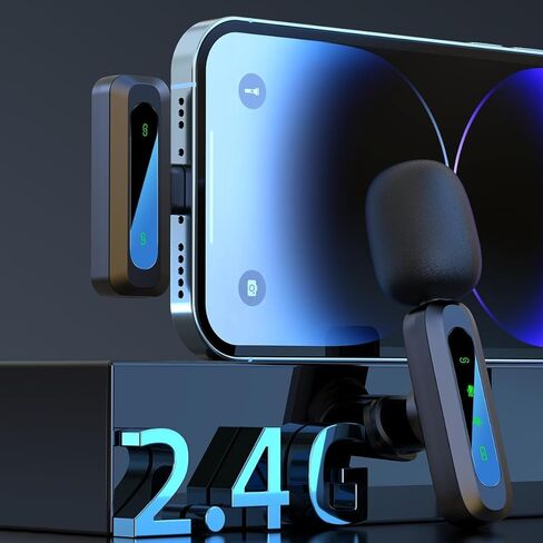 ميكروفون لاسلكي احترافي لأجهزة iPhone وiPad وميكروفون مع شاشة إلكترونية وواجهة إضاءة وميكروفون صغير مع تقليل الضوضاء لتسجيل الفيديو in Kuwait