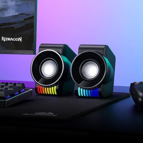 Redragon GS514 PC Gaming Speaker, 2.0 Channel Stereo Desktop Computer Speaker with Dynamic RGB, Quality Bass and Crystal Clear Sound, USB Powered with a 3.5mm Connector in Saudi Arabia