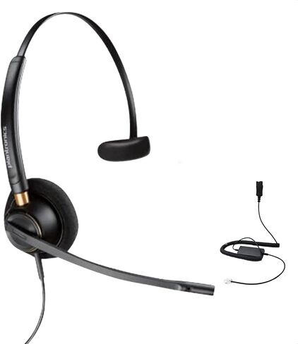 Plantronics HW510 Headset Bundle Mono Noise-Canceling and Inteli Cord Bundle - Compatible with Yealink, Polycom, Mitel, Cisco, Nortel, Shoretel Phones (HW510 Mono Headset Bundle by Global Teck) in Saudi Arabia