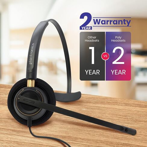 حزمة سماعة الرأس Plantronics HW510 أحادية إلغاء الضوضاء وحزمة سلك Inteli - متوافقة مع هواتف Yealink وPolycom وMitel وCisco وNortel وShoretel (حزمة سماعات الرأس HW510 Mono من Global Teck) in Kuwait