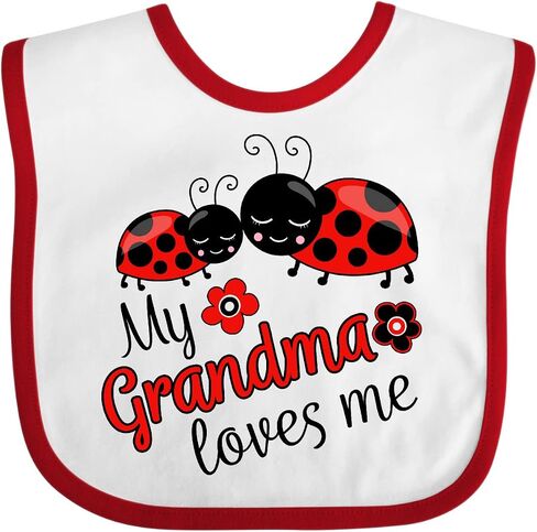 inktastic My Grandma Loves Me with Cute Ladybugs Baby Bib in Saudi Arabia