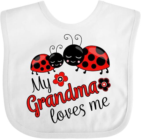 inktastic My Grandma Loves Me with Cute Ladybugs Baby Bib in Saudi Arabia