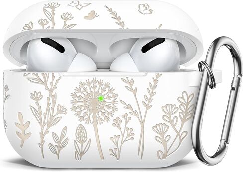 Minyee Flower Engraved Case Compatible with Airpods Pro 2nd Generation Case,Two-Tone Floral Soft Silicone Cute Protective Case Compatible with Airpods Pro 2nd/1st Generation Cover with Keychain,Green in Saudi Arabia
