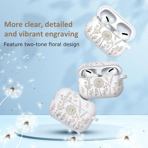 Minyee Flower Engraved Case Compatible with Airpods Pro 2nd Generation Case,Two-Tone Floral Soft Silicone Cute Protective Case Compatible with Airpods Pro 2nd/1st Generation Cover with Keychain,Green in Saudi Arabia