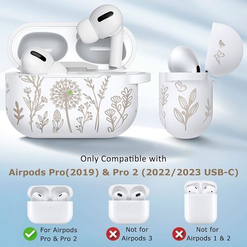 Minyee Flower Engraved Case Compatible with Airpods Pro 2nd Generation Case,Two-Tone Floral Soft Silicone Cute Protective Case Compatible with Airpods Pro 2nd/1st Generation Cover with Keychain,Green in Saudi Arabia