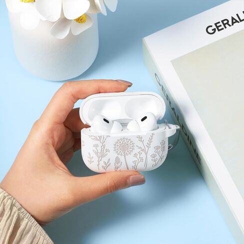 Minyee Flower Engraved Case Compatible with Airpods Pro 2nd Generation Case,Two-Tone Floral Soft Silicone Cute Protective Case Compatible with Airpods Pro 2nd/1st Generation Cover with Keychain,Green in Saudi Arabia