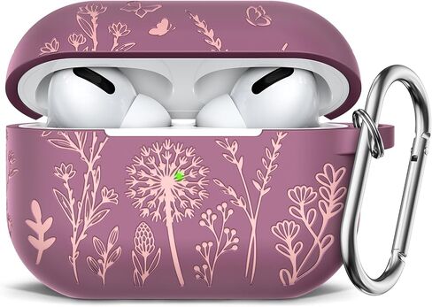 Minyee Flower Engraved Case Compatible with Airpods Pro 2nd Generation Case,Two-Tone Floral Soft Silicone Cute Protective Case Compatible with Airpods Pro 2nd/1st Generation Cover with Keychain,Green in Saudi Arabia