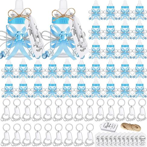 150 قطعة من زجاجات هدايا حفلات استحمام الأطفال من Sunnyray، 50 زجاجات حليب صغيرة للأطفال، 50 فتاحة زجاجات ببصمة القدم، 50 علامة شكر للفتيات الصبيان، هدايا عودة الضيوف لحفلات استقبال المولود الجديد (وردي، ذهبي) in Kuwait