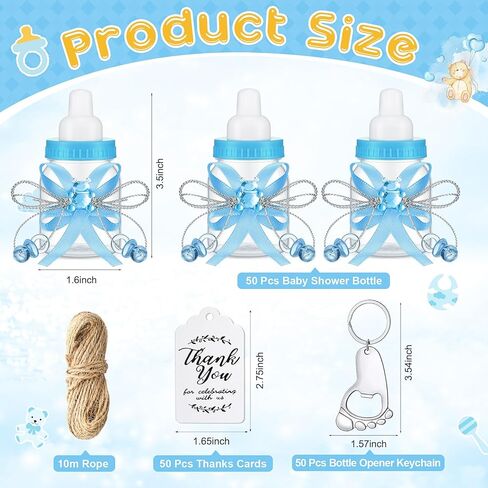 150 قطعة من زجاجات هدايا حفلات استحمام الأطفال من Sunnyray، 50 زجاجات حليب صغيرة للأطفال، 50 فتاحة زجاجات ببصمة القدم، 50 علامة شكر للفتيات الصبيان، هدايا عودة الضيوف لحفلات استقبال المولود الجديد (وردي، ذهبي) in Kuwait
