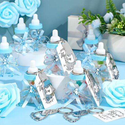 150 قطعة من زجاجات هدايا حفلات استحمام الأطفال من Sunnyray، 50 زجاجات حليب صغيرة للأطفال، 50 فتاحة زجاجات ببصمة القدم، 50 علامة شكر للفتيات الصبيان، هدايا عودة الضيوف لحفلات استقبال المولود الجديد (وردي، ذهبي) in Kuwait