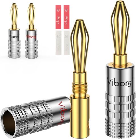 موصلات الموز لسماعات HiFi 4X من Viborg، قابس موزة مطلي بالذهب 24 قيراط، قفل براغي مزدوج، أطراف جاك الموز لمكبر الصوت عالي الجودة لكابل مكبر الصوت (يدعم أسلاك 8-20 AWG) in Kuwait