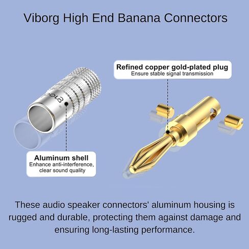 موصلات الموز لسماعات HiFi 4X من Viborg، قابس موزة مطلي بالذهب 24 قيراط، قفل براغي مزدوج، أطراف جاك الموز لمكبر الصوت عالي الجودة لكابل مكبر الصوت (يدعم أسلاك 8-20 AWG) in Kuwait