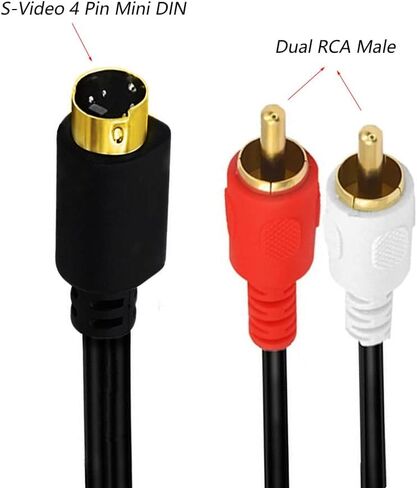 كابل مقسم S-Video 4 Pin Mini DIN إلى RCA، 4 Pin Mini DIN S-Video ذكر إلى 2 RCA ذكر كابل تمديد مقسم الصوت Y (1.5 متر/5 أقدام) in Kuwait