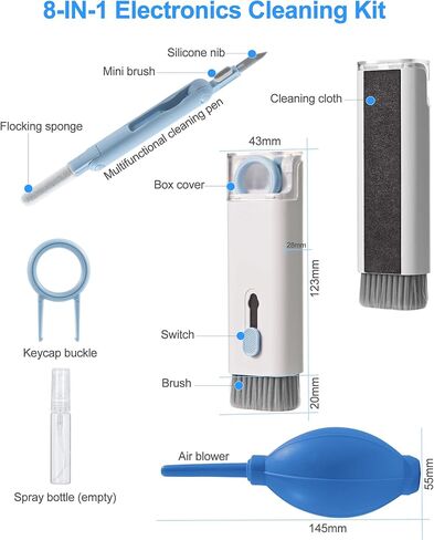 8-in-1 Electronic Cleaner Kit, BoYata Portable Cleaning Tools with Air Blower, Keyboard Cleaning Kit, Earbud Cleaner Kit, Screen Cleaner for Laptop/Keyboard/Computer/Earphone/Tablet/Airpod (NO LIQUID) in Kuwait