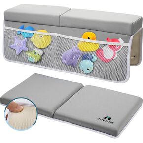 Memory Foam Bath Kneeler and Elbow Rest Set Baby Bath Kneeling Pad,Bathtub Kneeling Pad Painless Memory Foam Mat with Bath Toys Organizer Pockets Quick Drying,Non-Slip for Baby and Toddler