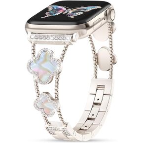 Lucky Clover Diamond Band Compatible with Apple Watch Bands for Women 40mm 41mm 38mm Series 9 Ultra SE 8 7 6 5 4 3 2 1, Sparkle Diamond Replacement Bracelet Wristband for iWatch