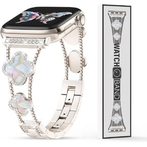 Lucky Clover Diamond Band متوافق مع أساور ساعة Apple للنساء 40 مم 41 مم 38 مم سلسلة 9 Ultra SE 8 7 6 5 4 3 2 1، سوار معصم بديل من الألماس اللامع لساعة iWatch in Kuwait
