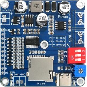 20W Voice Playback Module, TF Card 32GB Sound Board USB Downloadable MP3 Music Player DC 6-35V Support Programmable Combination/Background I/O Trigger 10-Way Amplifier Chip for Industry Broadcast.