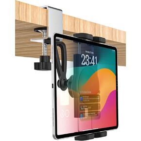 Kitchen Cabinet Tablet Holder, [C-Shaped Metal Clamp] Under Cabinet Tablet Mount with 360° Rotation for iPad Pro 11 12.9 Air Mini, Galaxy Tabs, Z Fold, Fire, E-Reader, Switch, 4-13" Devices