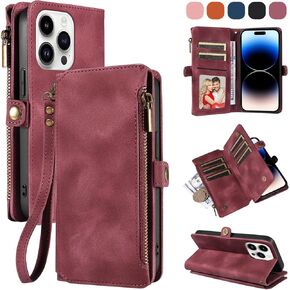 LBYZCASE for iPhone 14 5G 6.1'' Wallet Case with Zipper Credit Card Holder[RFID Blocking],Flip Folio Book Retro Leather Phone Case Cover for iPhone 14;Black