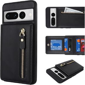 Jaorty for Google Pixel 7 Phone Case with Card Holder,Pixel 7 Case Wallet for Women Men, PU Leather Zipper Wallet Case,6.3",Black