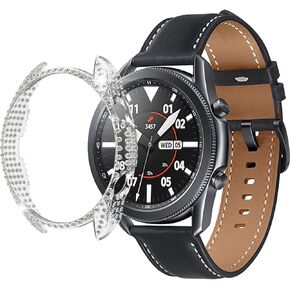 Compatible for Samsung Galaxy Watch 3 41mm 45mm Case Full Diamond PC Plating Bumper Bling Crystal Diamonds Shiny Glitter Frame Case Hard Protective Cover for Galaxy Watch 3 (Black, 41mm)