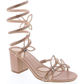 TOP Moda Women's Butterfly Wrap Around Rhinestone Strap Chunky Heel Sandals