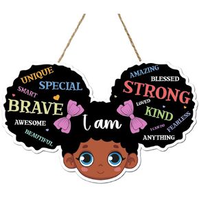 Black Girl Magic Inspirational Wood Sign Decor,Inspirational Quote I am Princess Room Decor,Black Girl Motivational Saying Positive Quote Wall Art for Black Girl Room Nursery Playroom Living Room
