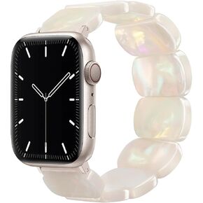 Tortoise Stretchy Watch Band for Women Compatible with Apple Watch 38mm 40mm 41mm 42mm 44mm 45mm 49mm Resin Beaded Bracelet Cute Elastic Strap for iWatch Series1/2/3/4/5/6/7/8/9/SE/Ultra