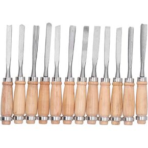 12Pcs 8inch Wood Turning Tools with HSS Blade Woodworking Lathe Chisel Set HRC58~62 High Hardness with Wood Handle for Modeling, Carving, Cutting,Woodworking Carving Gouge Accessories