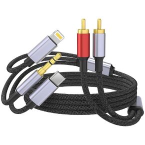 USB C 3.5mm to RCA Cable, Lightning to RCA Male to Aux Audio Adapter, HiFi Sound, Headphone Jack Adapter, 3 in 1 Audio Cable Connector for iPhone/iPad, Speaker, MP3, Tablet, HDTV 3.3FT