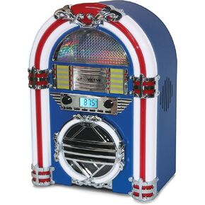 VICTOR Broadway Desktop Bluetooth Jukebox with CD Player, FM Radio, Built-in Stereo Speakers, and Color Changing LED Lighting, Blue