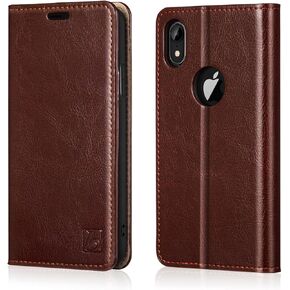 حافظة محفظة Belemay iPhone XR، حافظة iPhone XR، [حافظة جلد البقر الأصلي] [حجب RFID] فتحات حامل بطاقات واقية، حافظة قابلة للطي، غطاء فوليو مع مسند رفيع مناسب لهاتف iPhone XR (6.1 بوصة)، بني in Kuwait