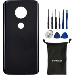 Sunways Glass Battery Door with Adhesive Replacement for Motorola Moto G7 XT1962-4 XT1962 Ceramic Black