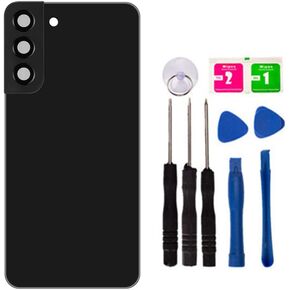 Replacement Repair Battery Back Glass Cover Back Housing Door Rear Panel for Samsung Galaxy S22 Plus S22+, with Frame Tape and Tools (with Camera Lens) (Blue)