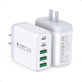 USB C Wall Charger Block, 2Pack 50W 5-Port C Charger Fast Charging Block PD Power Adapter +QC 3.0 Multiport Type C Box Brick Cube USB A Wall Plug for iPhone 15/14/13/12/11 Pro Max, iPad,Samsung Galaxy