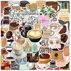 Cute Coffee Stickers for Adults Teens Aesthatic Stickers Pack 50PCS, Kawaii Decals Vinyl Waterproof Stickers for Water Bottles Laptop Cup Scrabook Luggage