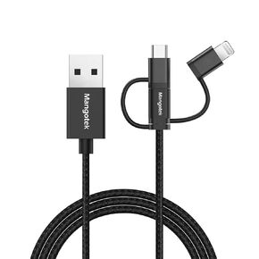 Mangotek 3-in-1 Charging Cable, [Apple MFi Certified] Charger Adapter with USB A to Lightning/Type C/Micro USB Port Connectors for iPhone, iPad, Huawei, HTC, LG, Samsung Galaxy, Sony