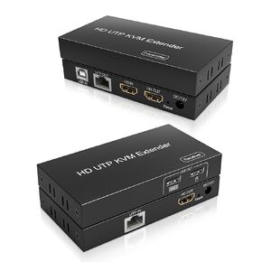 HDMI USB KVM Extender TCP/IP Over Cat5e/6/6a/7 up to 200ft/60M, 1080p@60Hz, 2 USB2.0 Ports, Keyboard and Mouse USB Over Network, Zero Latency, Plug and Play, Supports All Operating System