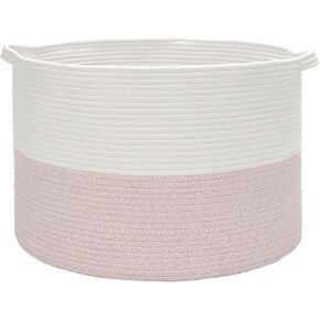 XXXL Large Woven Rope Basket for Storage,Blanket Basket, Storage Basket with Handle, Dog Toy Basket, Gift Toy Organizer Bin,Cloth, Laundry Hamper Basket for Living Room-21''x21''x13.6''-White/Blue