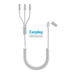 Coiled Lightning Cable for Apple Carplay [MFi Certified] Coiled Multi Charging Cable with Lightning Data,USB A/C to iPhone Car Charger Cord (Not compatible with iPhone 15 Carplay & Android Auto),White