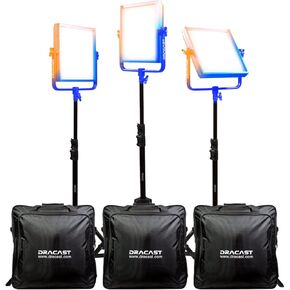 Dracast Plus Series LED1000 Bi-Color LED 3 Light Kit with V-Mount and Gold Mount Battery Plates and Light Stands